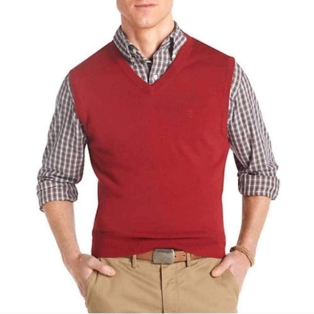 Izod Men's Red V-Neck Sweater Vest Size XL New